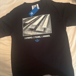 Adidas Black Graphic Tee with Blue Logo